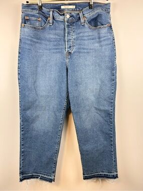 Levi’s Wedgie Straight Jeans 16W Medium Wash High Rise Raw Hem